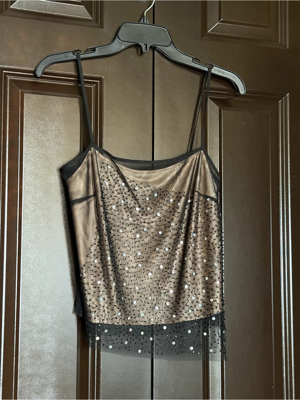 BCBG Maxazria Collection Sequined Metallic Black Camisole Top